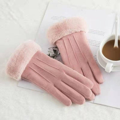 Suede gloves with faux fur