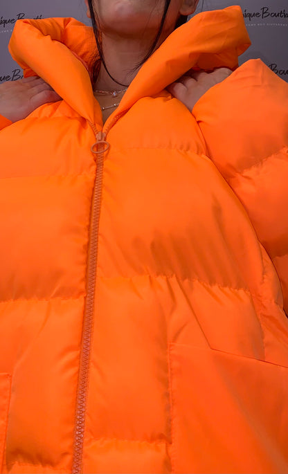 Long quilted down coat - Orange